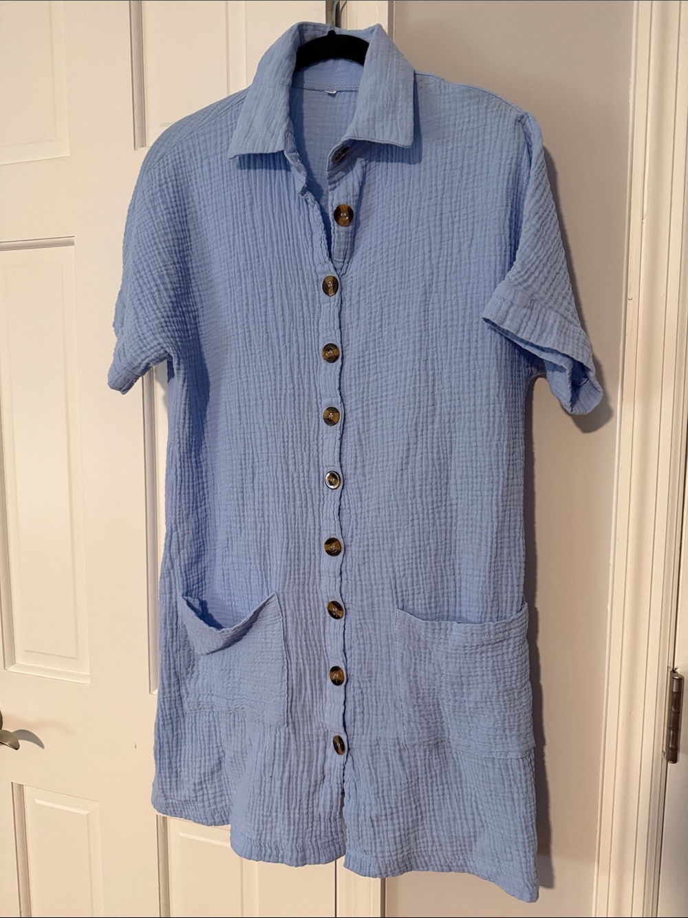 Light Blue Women’s Gauze Button-Front Shirt Dress/Coverup